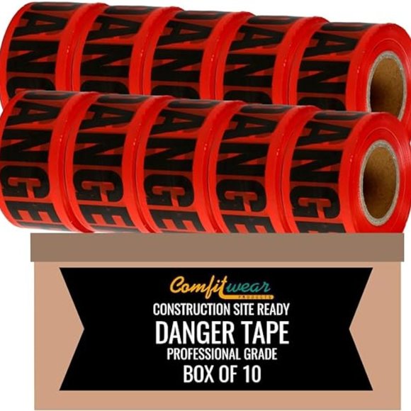 Red Danger Barricade Tape 3" x 1000', (10 Pack) - Picture 1 of 6